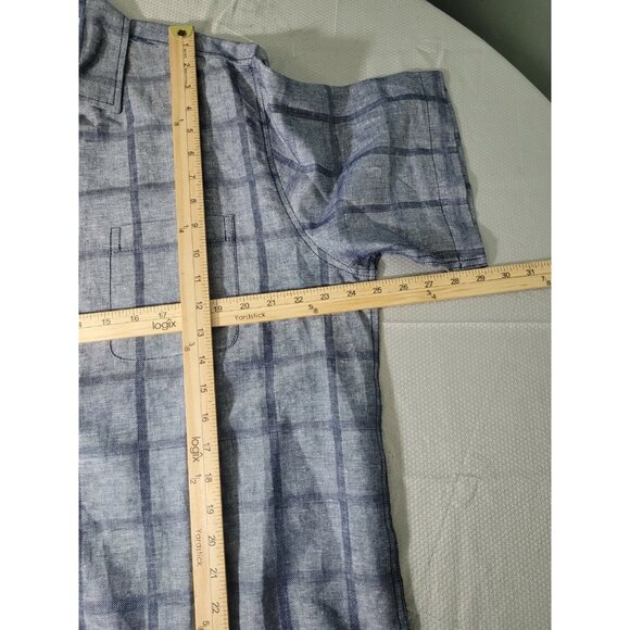 Caribbean Mens Shirt Size L Linen Blend Short Sleeve button Up blue gray (35) - Picture 9 of 10